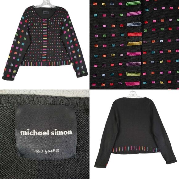 Michael Simon Sweater Vtg 90s Beaded Rainbow Cardigan Size Large Holidays - Picture 1 of 8